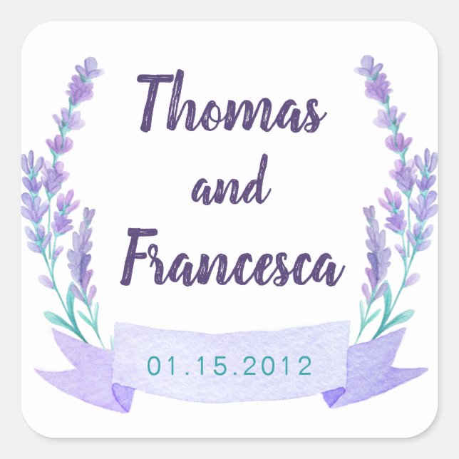 Lavender Watercolor Floral Wedding Sticker (Front)