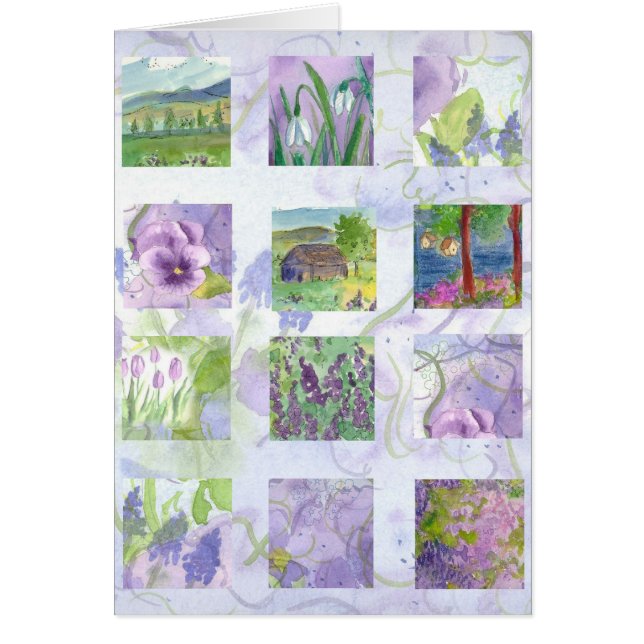 Lavender Watercolor Flower Painting Collage Card (Front)