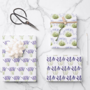 Lavender Watercolor Flowers 3 Pretty Variations  Wrapping Paper Sheet