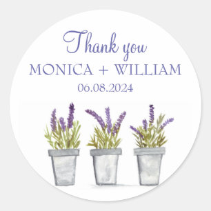 Lavender watercolor flowers herbs rustic purple classic round sticker