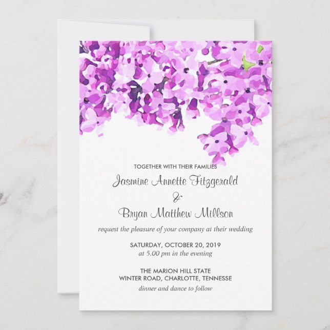 Lavender Watercolor Flowers Modern Wedding Invitation (Front)