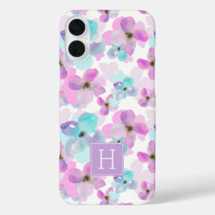 Lavender Watercolor Flowers Monogram iPhone 16 Plus Case