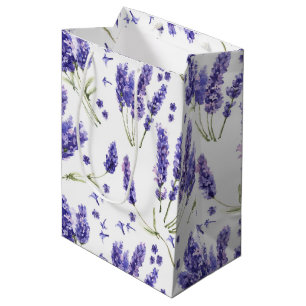 Lavender Watercolor Flowers Pattern Medium Gift Bag