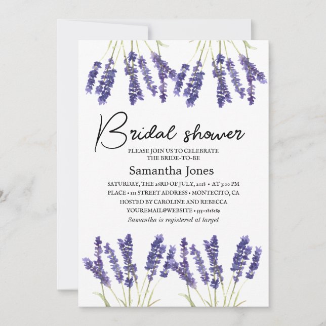 Lavender Watercolor Flowers Purple Bridal Shower  Invitation (Front)