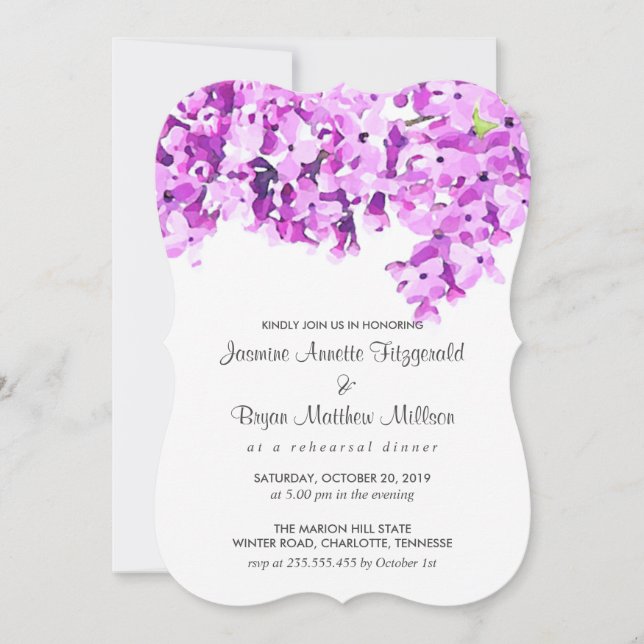 Lavender Watercolor Flowers Rehearsal Dinner Invitation (Front)