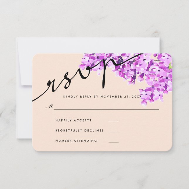 Lavender Watercolor Flowers Wedding RSVP Modern (Front)