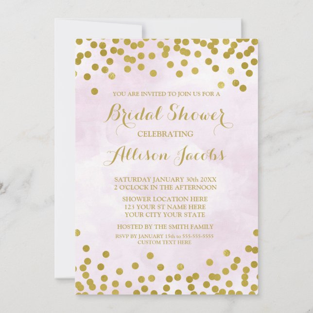 Lavender Watercolor Gold Confetti Bridal Shower Invitation (Back)