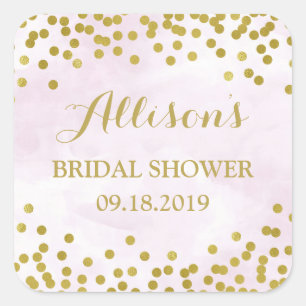 Lavender Watercolor Gold Confetti Bridal Shower Square Sticker