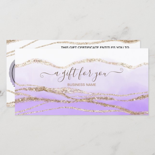 lavender watercolor gold logo gift certificate (Front/Back)