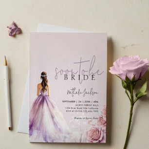 Lavender Watercolor Gown Floral Bridal Shower Invitation