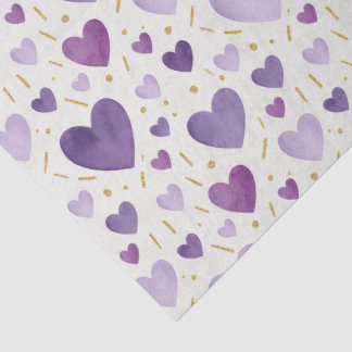 Lavender Watercolor Hearts with Gold Sparkle Tissue Paper