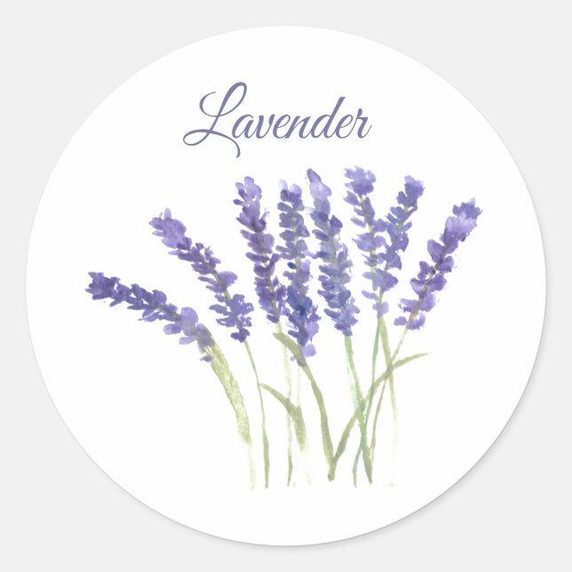 Lavender Watercolor Herbs Kitchen Purple  Classic Round Sticker (Front)