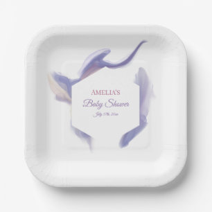 Lavender Watercolor Hexagon Baby Shower Paper Plate