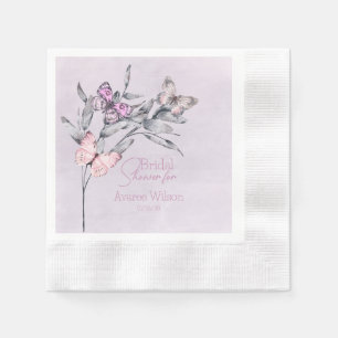Lavender Watercolor Leaf and Butterflies Bridal   Napkin