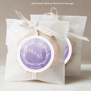 Lavender Watercolor Monogram Envelope Seal/Favour Classic Round Sticker