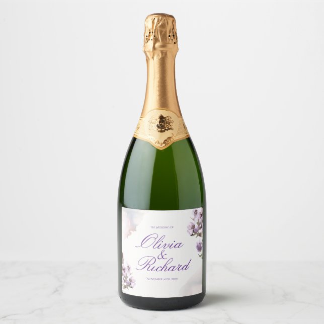 Lavender Watercolor– Personalized Floral  Sparkling Wine Label (Front)