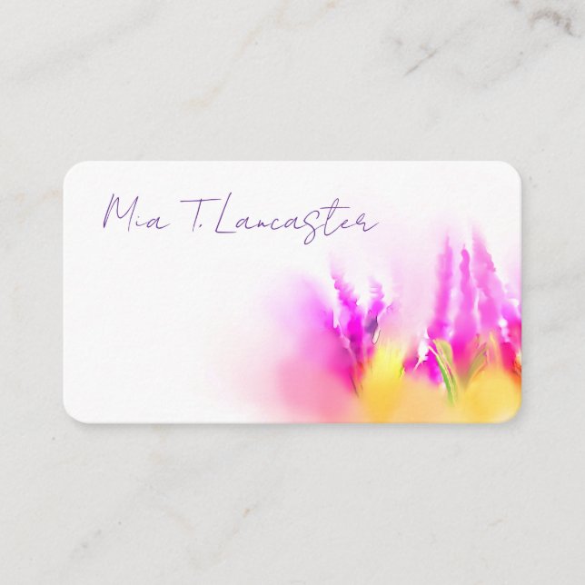 Lavender watercolor purple floral business card (Front)