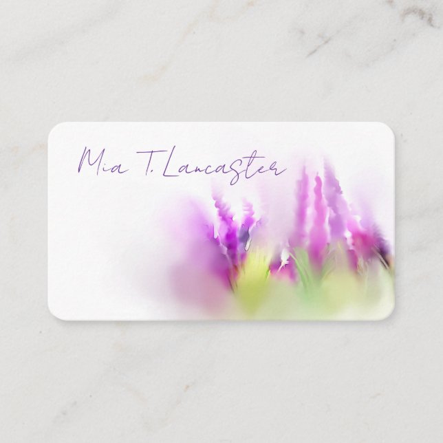 Lavender watercolor purple floral business card (Front)