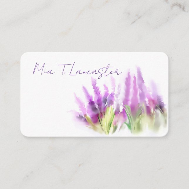 Lavender watercolor purple floral business card (Front)
