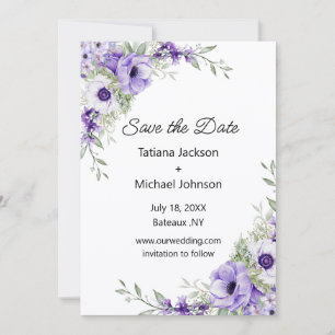 lavender watercolor purple floral save the date card