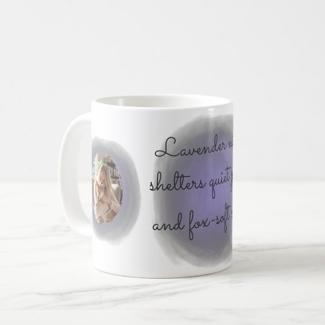 Lavender Watercolor Shiba Inu Custom Photo & Name Coffee Mug (Front Left)