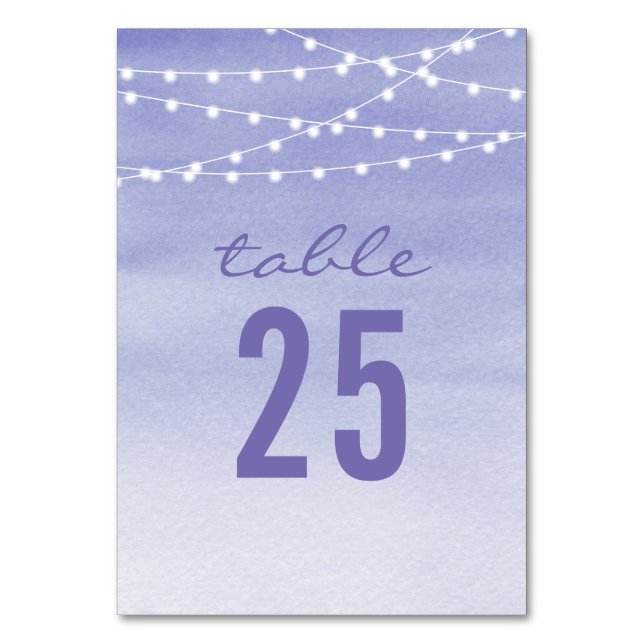 Lavender Watercolor String Lights Table Number (Front)