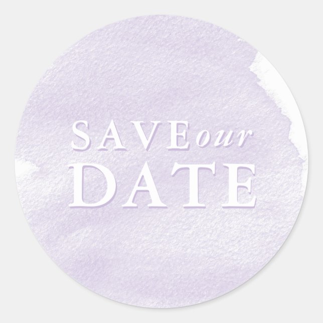 Lavender Watercolor Wash Save our Date Classic Round Sticker (Front)
