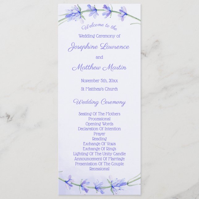 Lavender Watercolor Wedding Ceremony Programs Programme (Front)