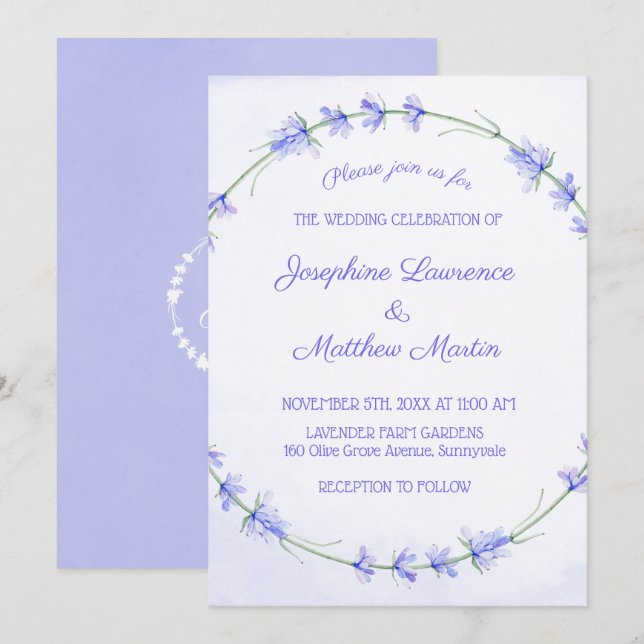 Lavender Watercolor Wedding Invitations (Front/Back)