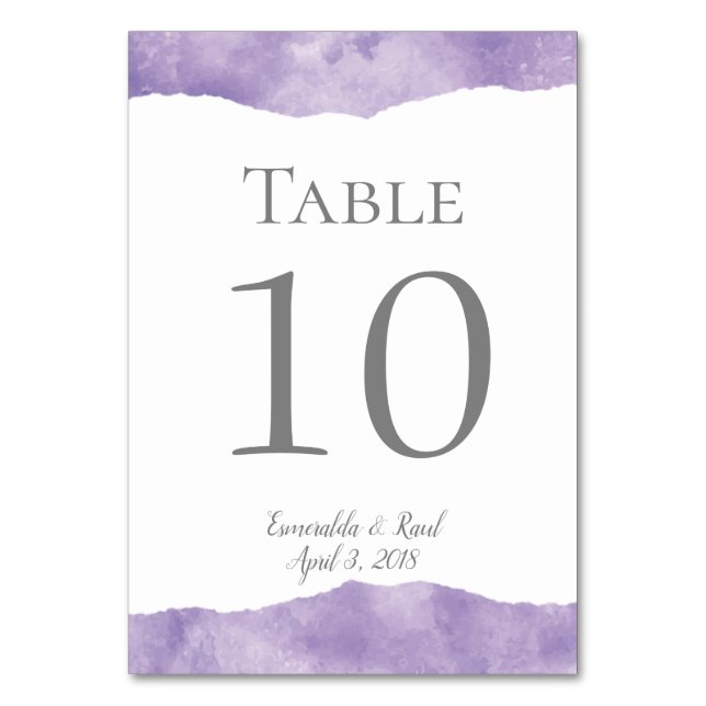 Lavender Watercolor Wedding Table Numbers (Front)