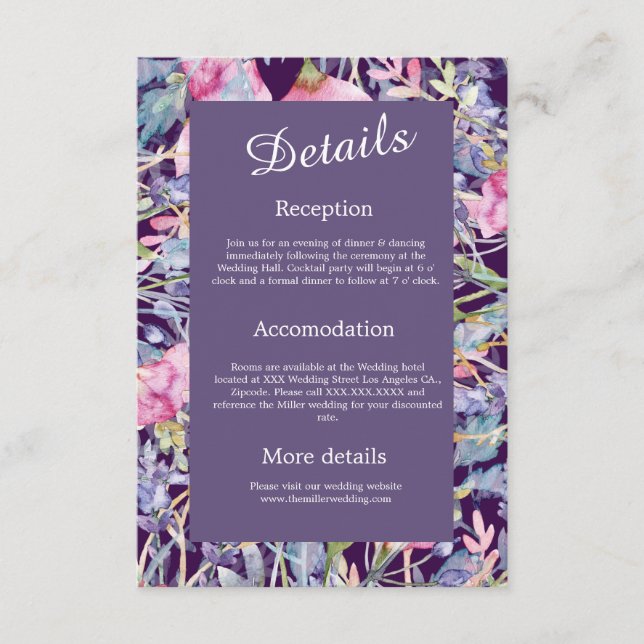 lavender watercolor wildflower greenery foliage enclosure card (Front)
