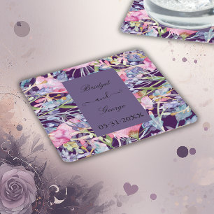 lavender watercolor wildflower greenery foliage  square paper coaster
