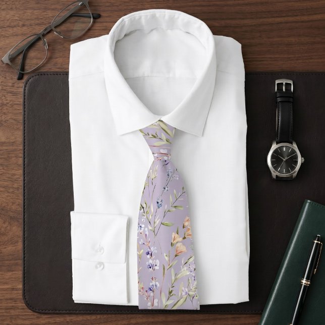 Lavender Watercolor Wildflower  Tie (Creator Uploaded)