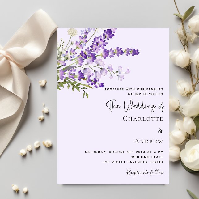 Lavender watercolored florals violet wedding  invitation (Creator Uploaded)