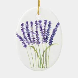 Lavender watercolour painting, purple flowers ceramic tree decoration