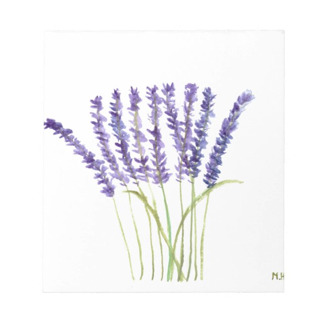 Lavender watercolour painting, purple flowers notepad (Front)