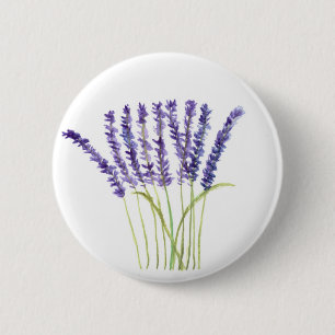 Lavender watercolour rustic purple flowers 6 cm round badge