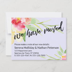 Lavender We Have Moved Watercolor Flowers Card