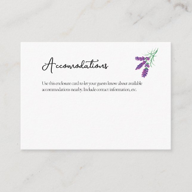 Lavender Wedding Accommodations Enclosure Card (Front)