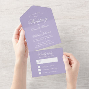 Lavender Wedding Elegant Calligraphy RSVP Purple All In One Invitation