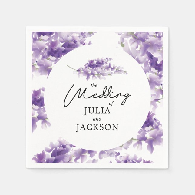 Lavender Wedding Elegant Personalised Napkin (Front)