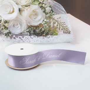 Lavender Wedding Elegant White Calligraphy Purple Satin Ribbon
