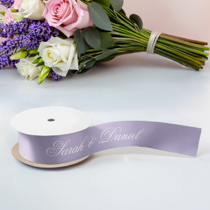 Lavender Wedding Elegant White Calligraphy Purple Satin Ribbon