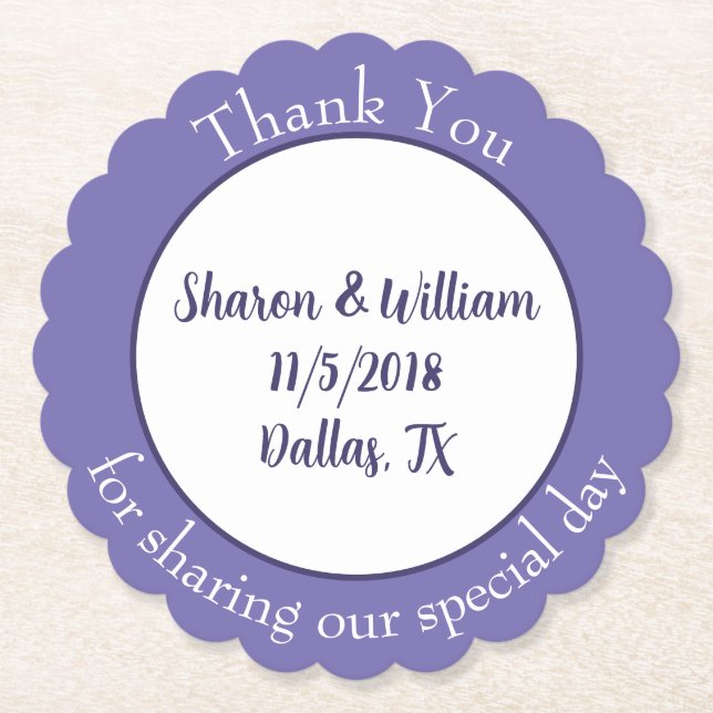 Lavender Wedding Favour  Paper Coaster (Front)