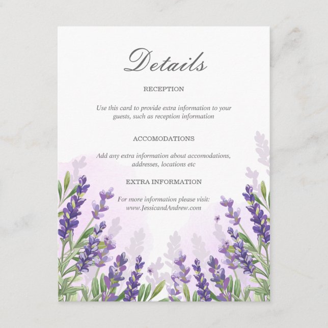 Lavender Wedding Guest Information Card Details (Front)