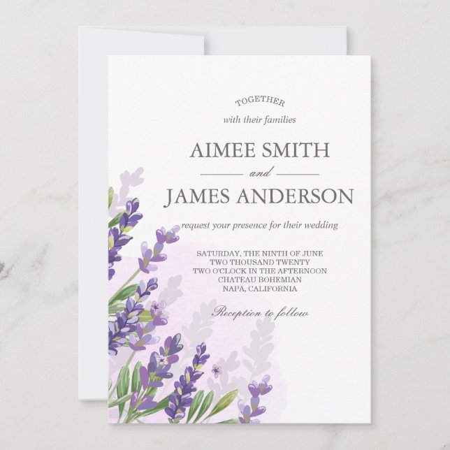 Lavender Wedding Invitation Rustic Elegant Floral (Front)