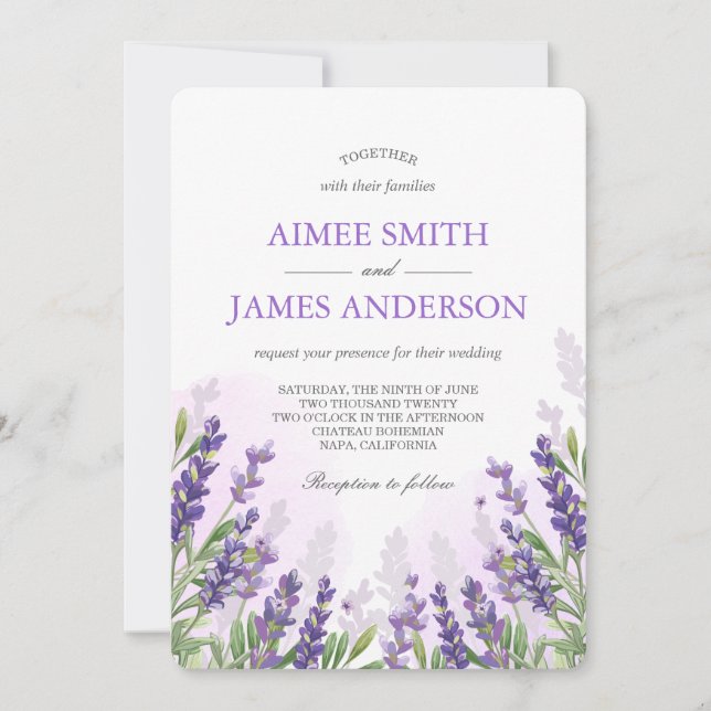 Lavender Wedding Invitation Rustic Elegant Floral (Front)
