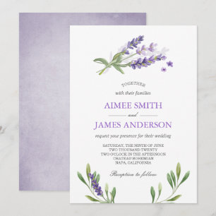 Lavender Wedding Invitation Rustic Elegant Floral