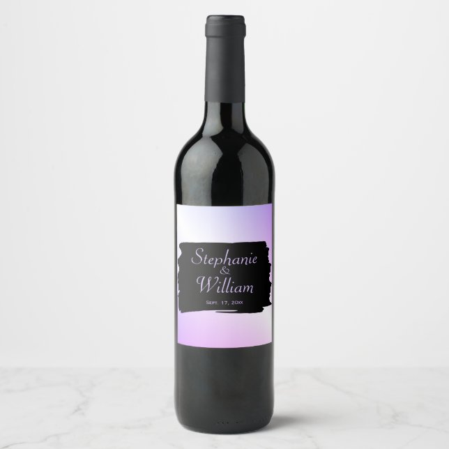Lavender Wedding Names and Date Wine Label (Front)