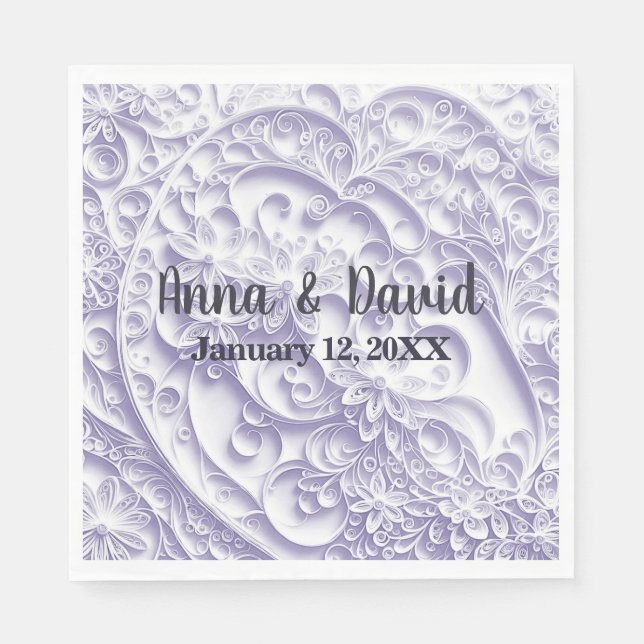 Lavender Wedding Paper Quilling Daisy Design Napkin (Front)